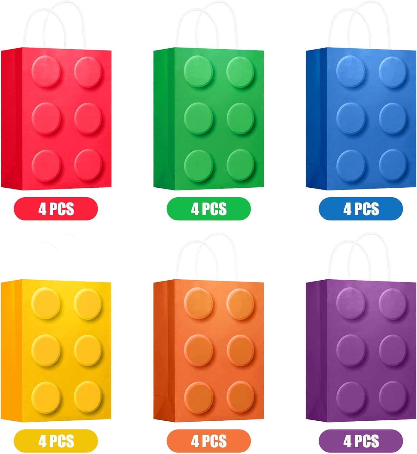 24 PCS Building Block Party-Favor-Gift-Bags, Small Gift Bags with Handles, for Building Block Birthday Party Shower Decoration Supplies