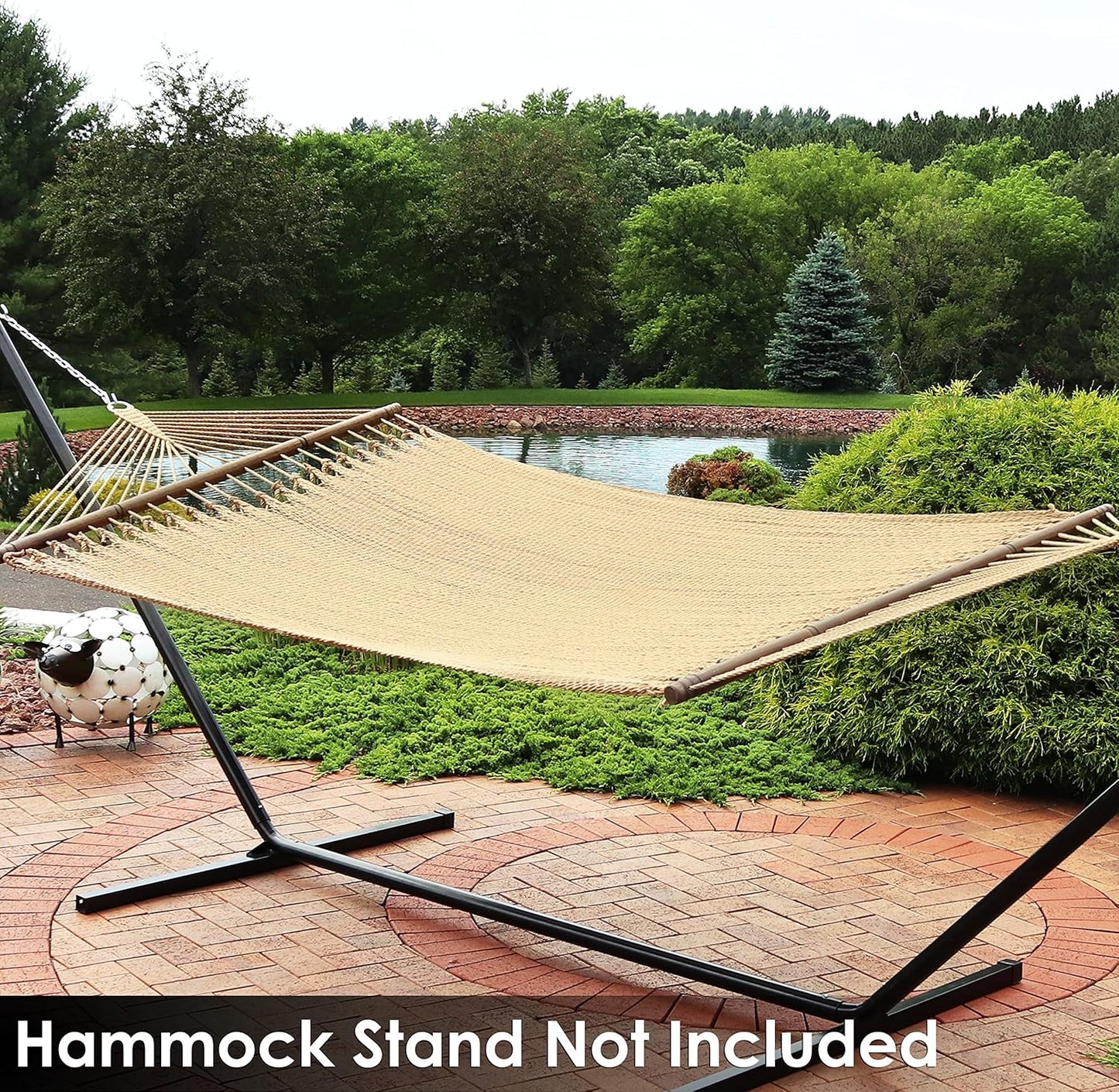 Sunnydaze Soft-Spun Polyester Rope Double Hammock for outside - 600-Pound Weight Capacity Extra Large Hammock - Tan