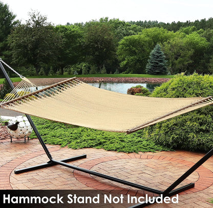 Sunnydaze Soft-Spun Polyester Rope Double Hammock for outside - 600-Pound Weight Capacity Extra Large Hammock - Tan