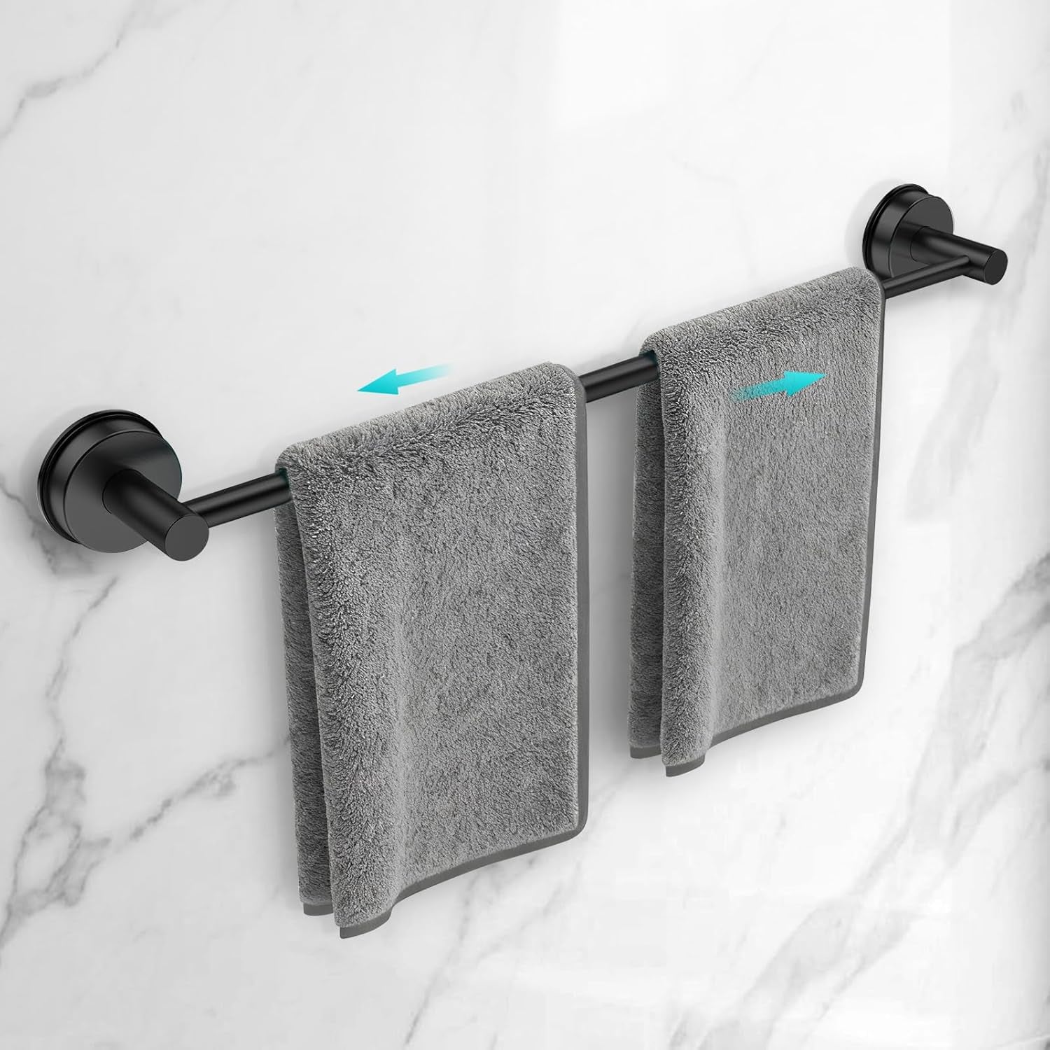 Adjustable Suction Cup Towel Bar for Bathroom Wall,14.6Inch~24 Inch Towel Racks for Bathroom,Stainless Steel Bath Towel Holder for Shower(Matte Black)