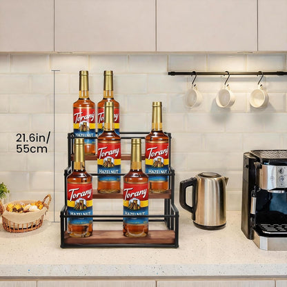 Coffee Syrup Rack Organizer 3-Tier 12 Syrup Bottles Holder Stand for Coffee Bar Station Storage Shelves for Syrup, Wine, Dressing for Kitchen
