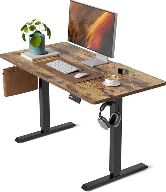 Electric Standing Desk, 48 X 24 Inches Height Adjustable Sit Stand Desk, Ergonomic Home Office Computer Workstation, Rustic Brown