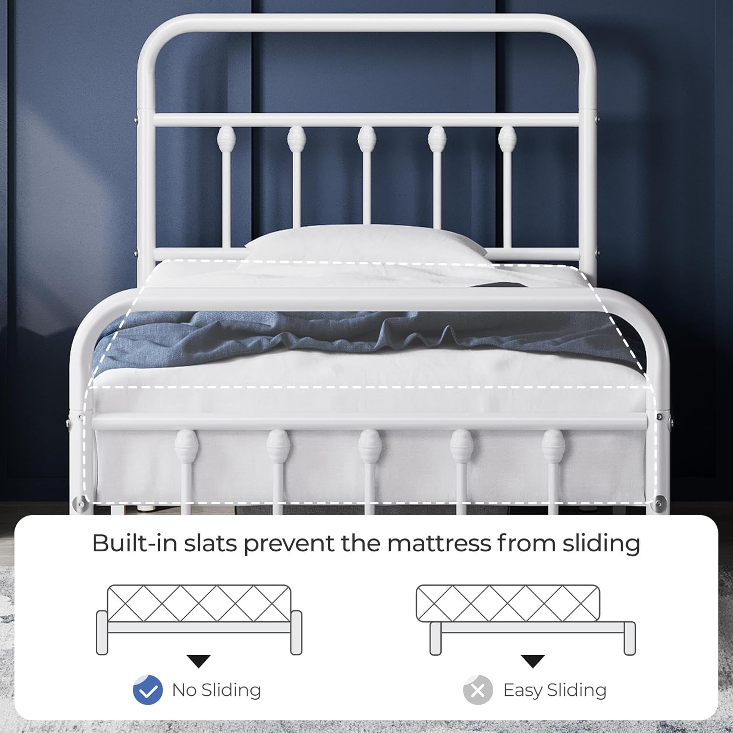 Classic Metal Platform Bed Frame Mattress Foundation with Victorian Style Iron-Art Headboard/Footboard/Under Bed Storage/No Box Spring Needed/Twin Size White