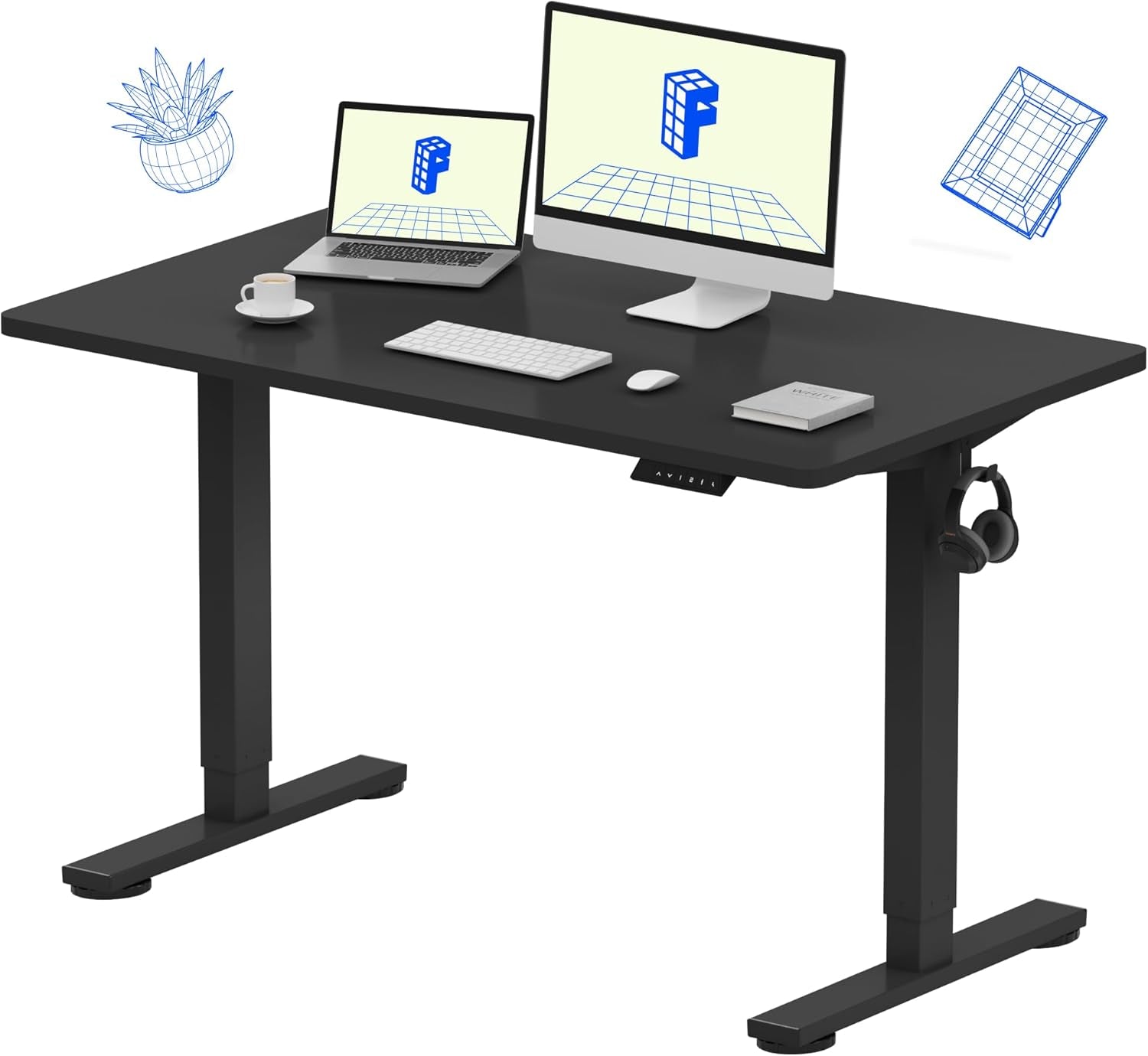 EN1 One-Piece Standing Desk, 48"X24" Seamless Desktop Electric Height Adjustable for Home Office, Study Rooms & Multi-Device Workstations, Black