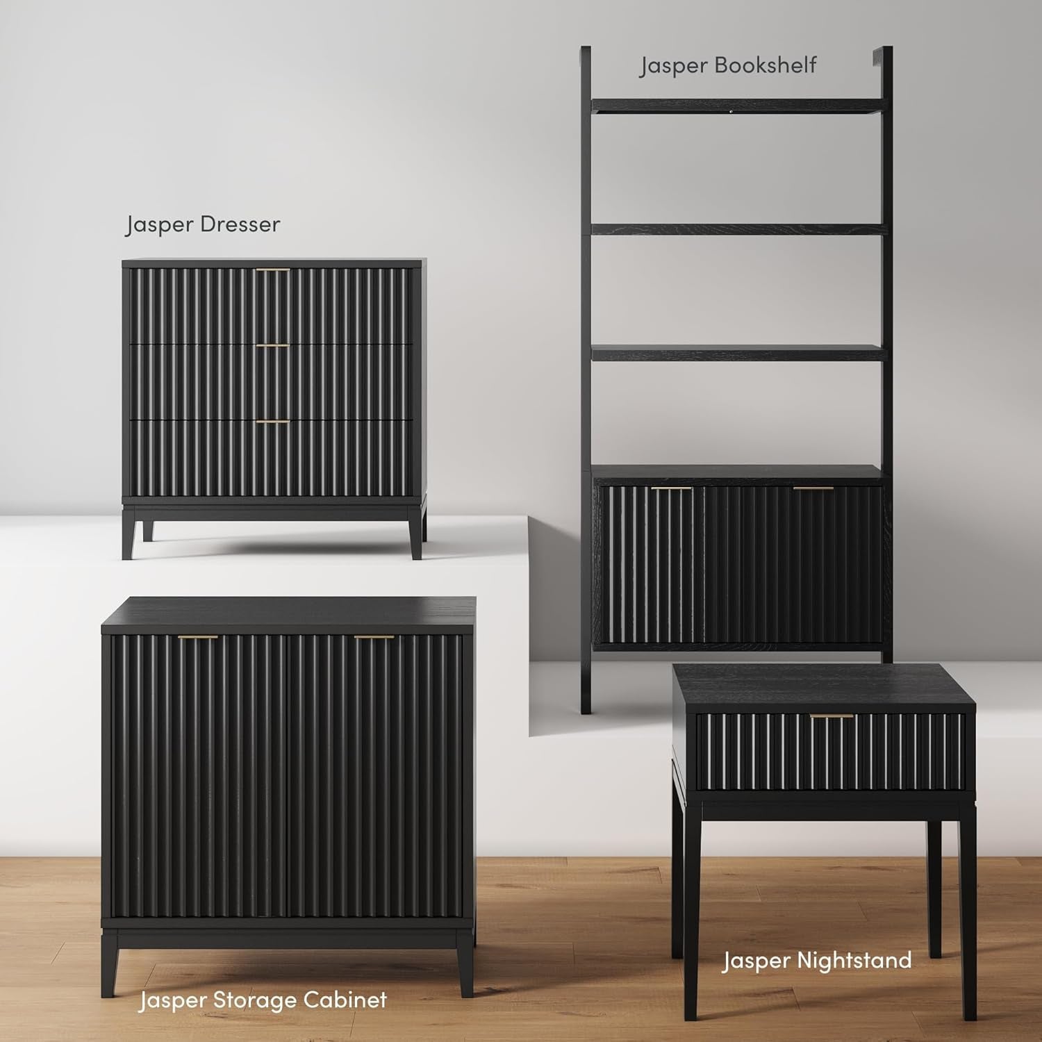 Jasper 3 Drawer, Bohemian Fluted, Solid Wood for Nursery, Small Dresser for Bedroom, Black Oak