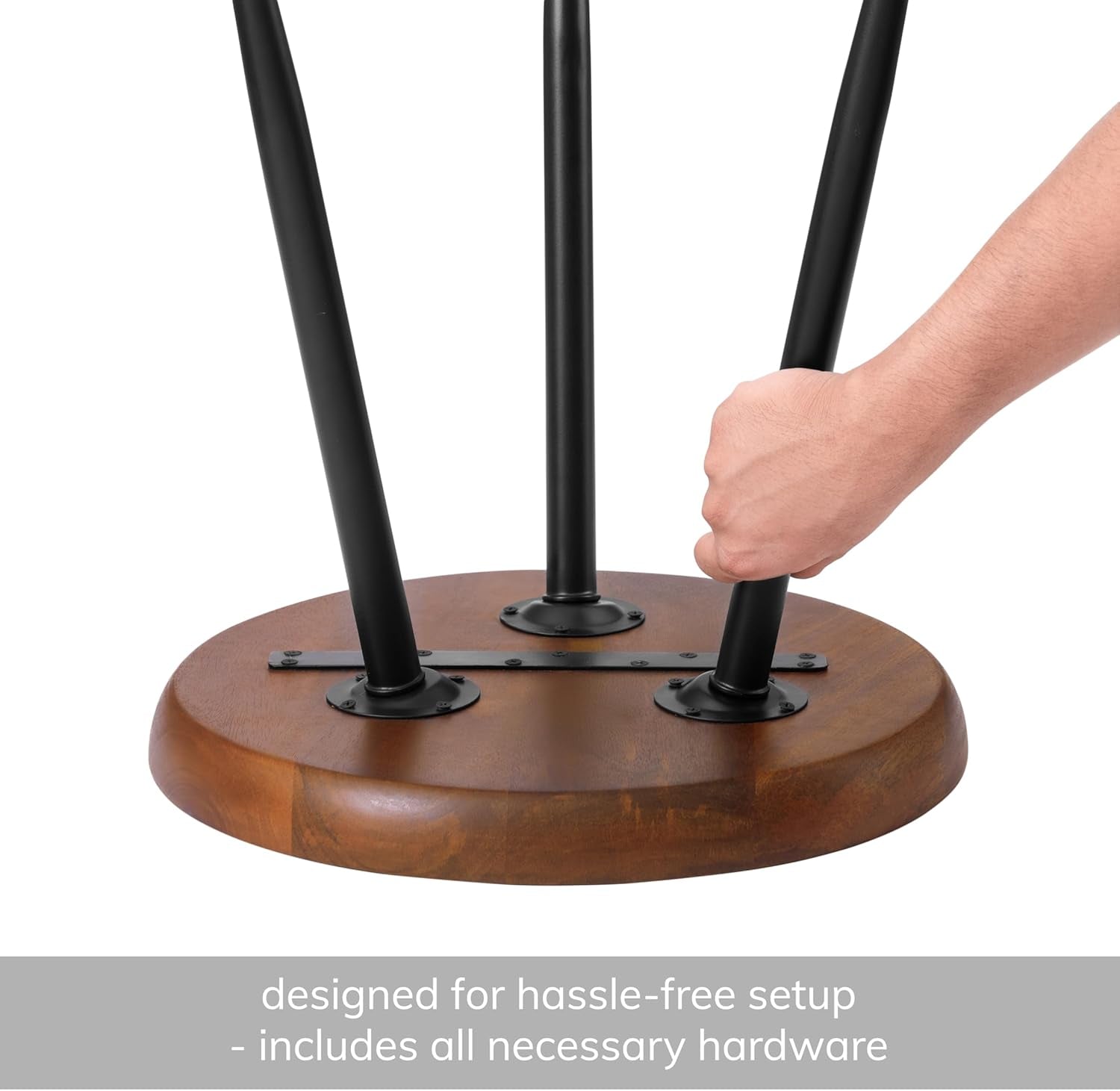 Lydia round Small End Table & Side Table Solid Wood, Walnut Top with Black Metal Legs, Nightstand, 15.75"X15.75"X18"