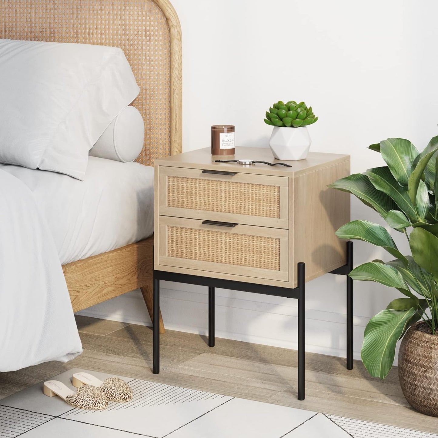 Modern Nightstand, End, Bedside or Side Table with Storage for Living Room or Bedroom