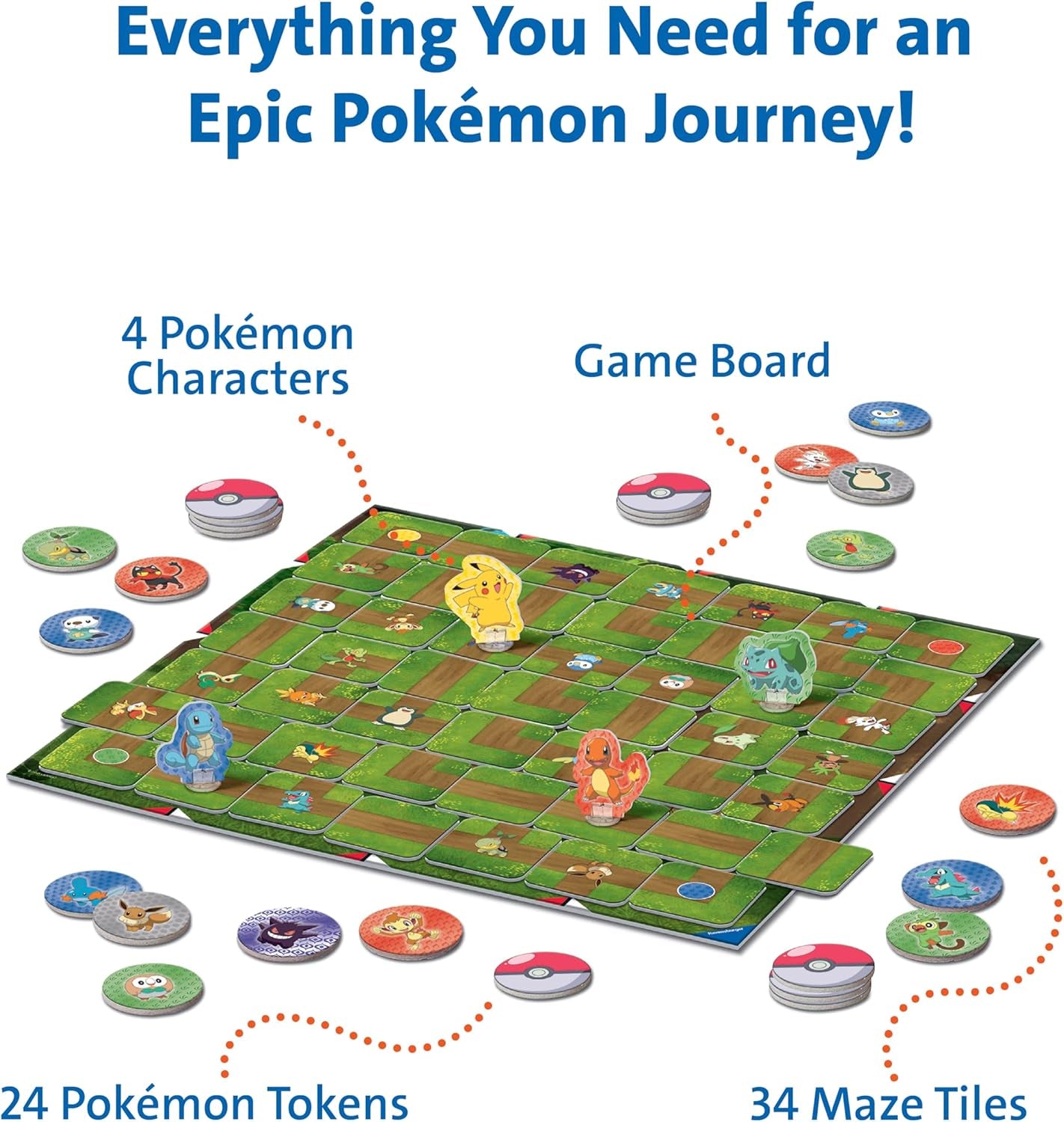 Labyrinth Pokémon Board Game – a Strategic Maze Adventure for Family Nights & Pokémon Parties – Includes Pikachu, Bulbasaur, and More – Great Birthday Gift for Kids Ages 7 and Up
