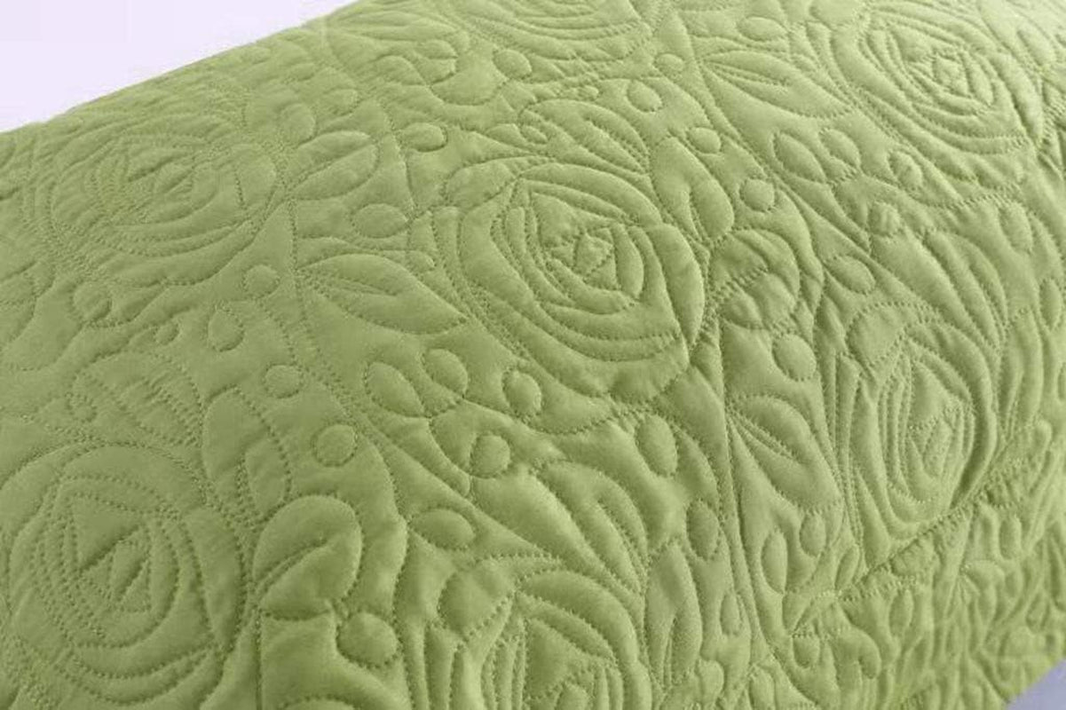 2-Piece Embroidered Pillow Shams, Decorative Microfiber Pillow Covers Set, Standard Size (Green)