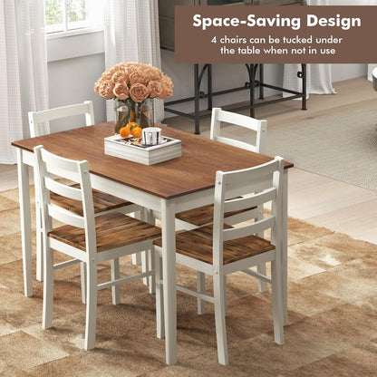 5-Piece Dining Set for 4, Solid Wood Rectangular Table & 4 Chairs Wtih Rubber Wood Legs, Kitchen Table and Chairs Set for Small Spaces Dinette Dining Room Restaurant (Rustic Brown)