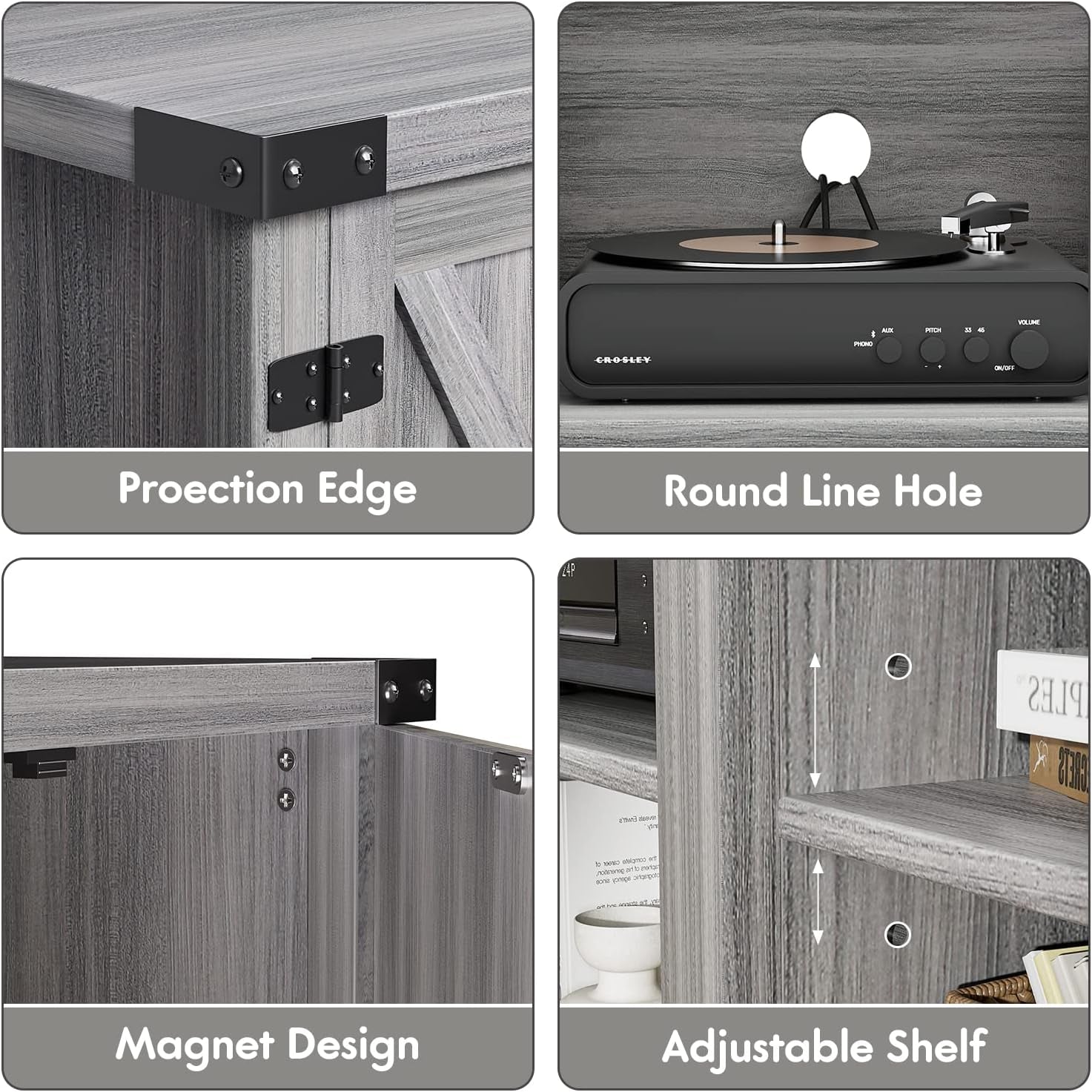 Modern Farmhouse TV Stand with Two Barn Doors and Storage Cabinets for Televisions up to 65+ Inch, Entertainment Center Console Table, Media Furniture for Living Room, 58 Inch, Gray Wash