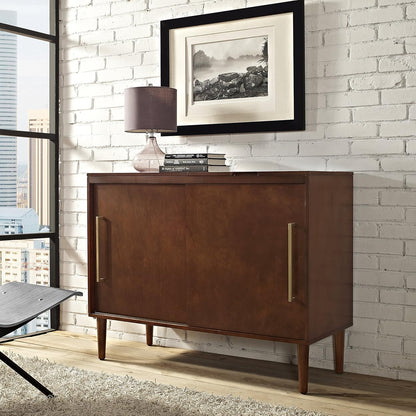 Everett Media Console and Record Player Stand with Storage for Vinyl Records, Mahogany
