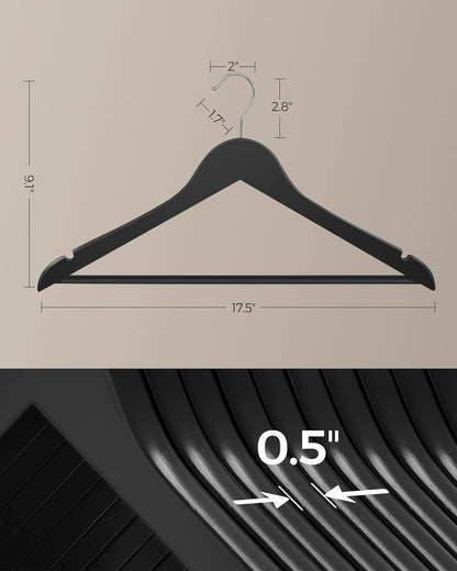 Wooden Hangers, 20-Pack Wood Coat Hangers with Shoulder Notches, Swivel Hook, Non-Slip for Jackets, Shirts, Suits, Black and Silver UCRW02B-20