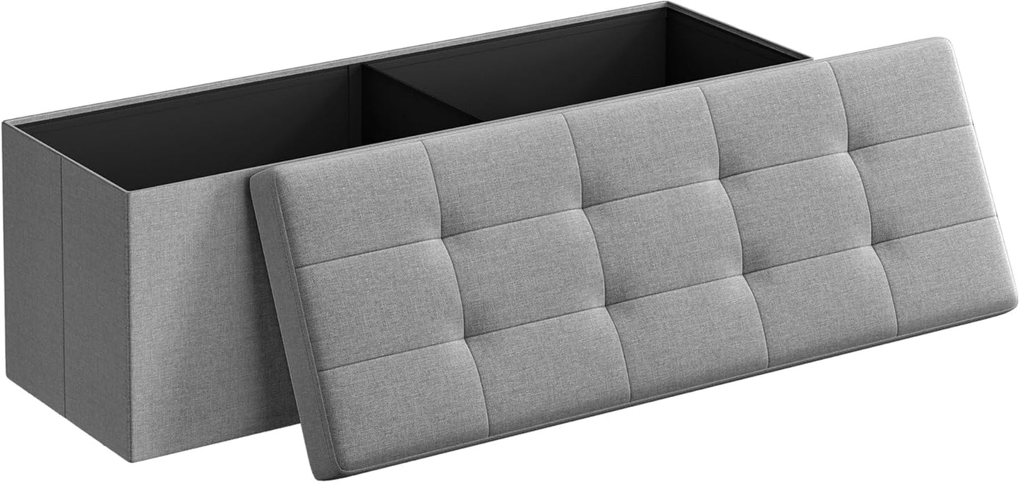 MAZIE Collection - 43 Inches Folding Storage Ottoman Bench, Ottoman Foot Rest, End of Bed Bench, Storage Chest, Load 660 Lb, for Living Room, Bedroom, Entryway, Dark Gray ULSF77K