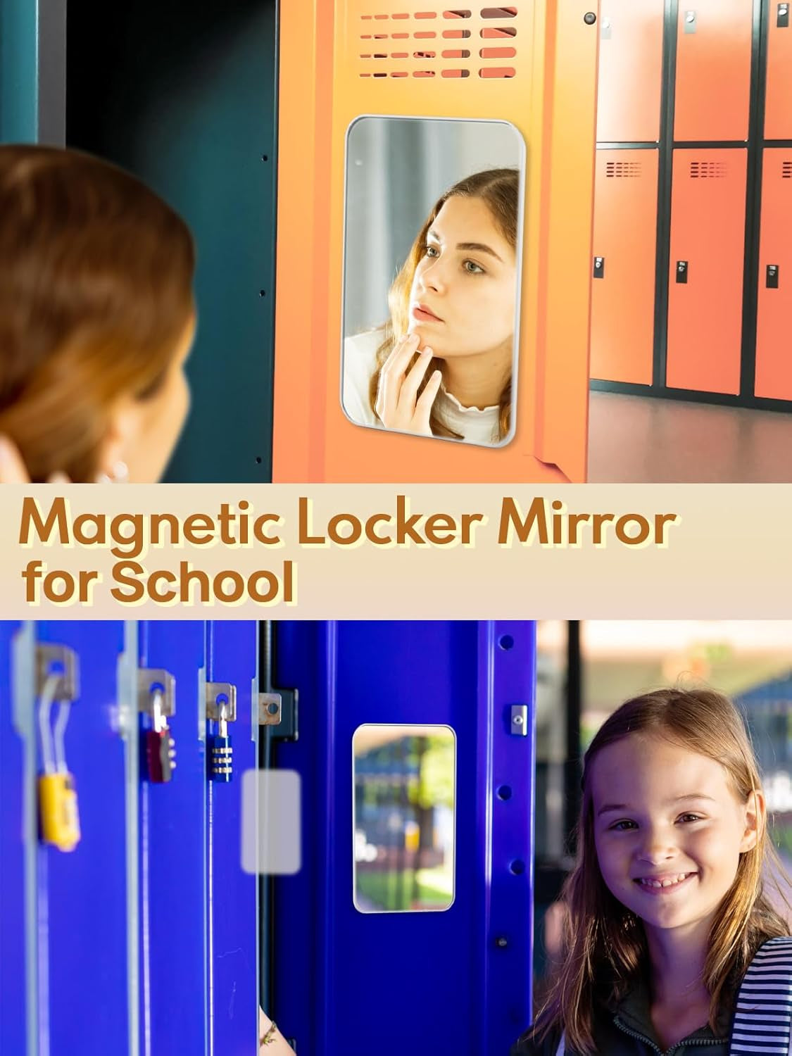 8X5-Inch Magnetic Locker Mirror, Small Makeup Mirror for Desk and School Locker, with Strong Magnets, Foldable Wall Mount & Hanging Hole for Bathroom,White