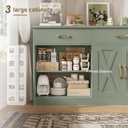 71" Large Sideboard Buffet Cabinet with Storage, Farmhouse Coffee Bar Cabinet with 3 Drawers, Long Kitchen Buffet Table, Kitchen Sideboard Storage Cabinet for Dining Room, Living Room, Green