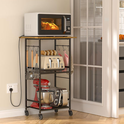Rolling Kitchen Microwave Cart, 3 Tier Microwave Table Stand with Adjustable Shelf, Kitchen Storage Rack on Wheels, Coffee Station Cart Rack Shelf Organizer for Living Room Office, Balcony