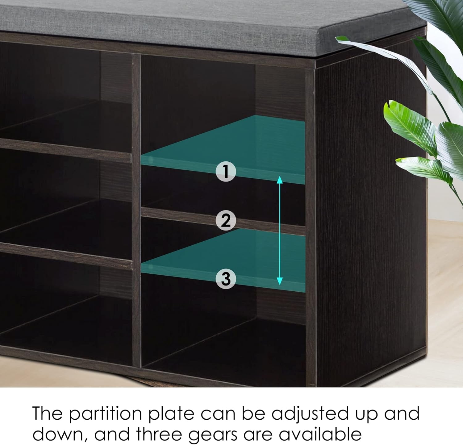 Shoe Bench Storage Bench Entryway Bench Shoe Storage Organizer, 11.8 X 40.9 X 20.7 Inches, with Cushion and 10 Adjustable Compartments for Living Room Entryway Hallway Bedroom
