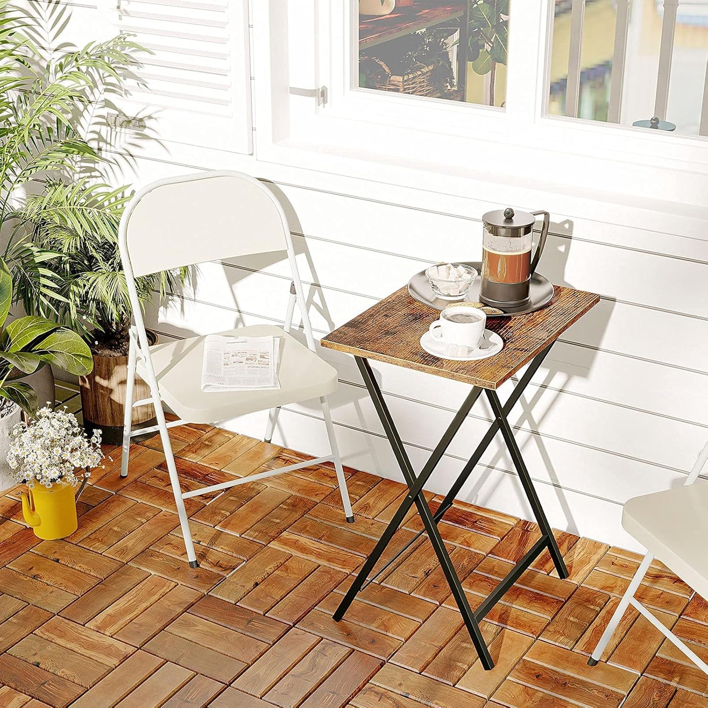 Folding TV Table, TV Tray, Stable Snack Table for Small Space, Portable Sofaside Desk, Easy Assembly and Storage, Ideal for Snacks and Meals in Living Room, Rustic Brown and Black BF15BZ01