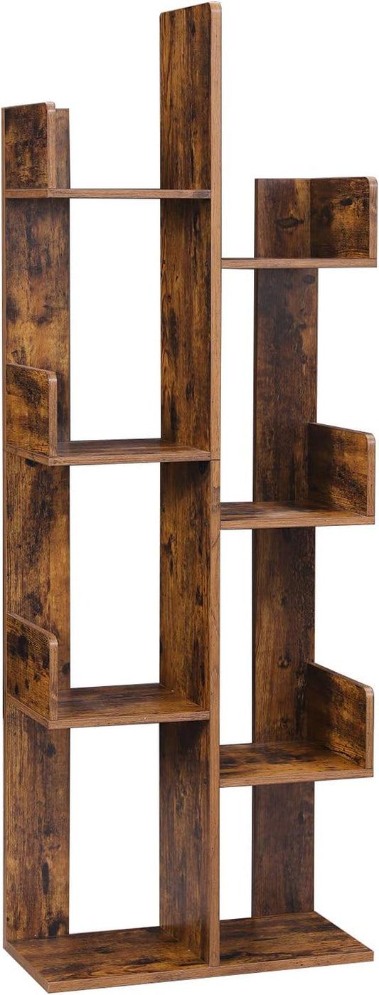 Bookcase, Tree-Shaped Bookshelf with 8 Storage Shelves, Rounded Corners, 19.7 X 9.8 X 55.1 Inches, Rustic Brown ULBC66BXV1