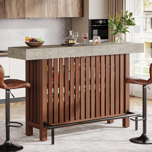 63-Inch Large Home Bar Unit, 2-Tier Kitchen Island Mini Bar Height Pub Table with Footrest, Modern Coffee Bar Cabinet for Dining Room, Bistro, Living Room