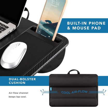 Home Office Pro Lap Desk with Wrist Rest, Mouse Pad, and Phone Holder - Black Carbon - Fits up to 15.6 Inch Laptops - Style No. 91598