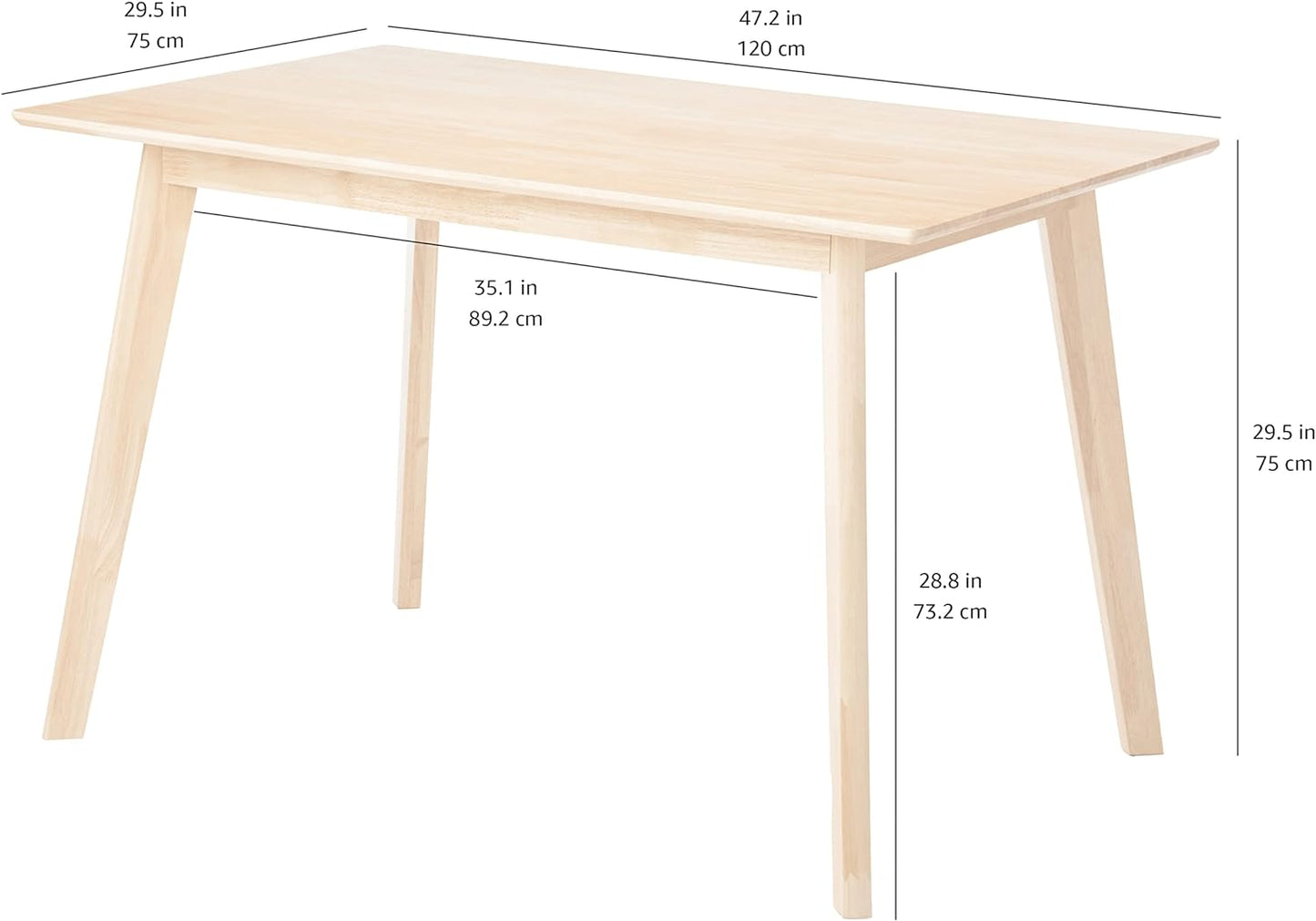 FSC Certified Solid Wood Kitchen Rectangular Dining Table, Easy to Assemble, 29.5"D X 47.2"W X 29.5"H, Natural Wood