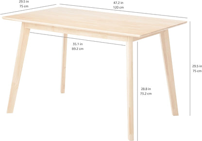 FSC Certified Solid Wood Kitchen Rectangular Dining Table, Easy to Assemble, 29.5"D X 47.2"W X 29.5"H, Natural Wood