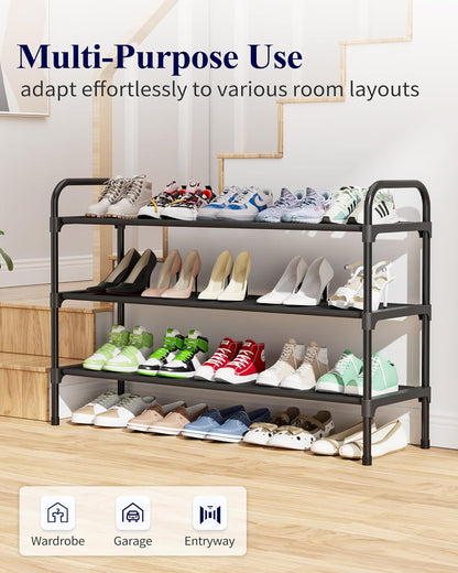 Extra-Long Shoe Rack for Closet, Shoe Organizer for Front Door Entrance, Stackable Shoe Shelf, Detachable Closet Organizers and Storage, 39.0" Wide - 3 Tier, Black
