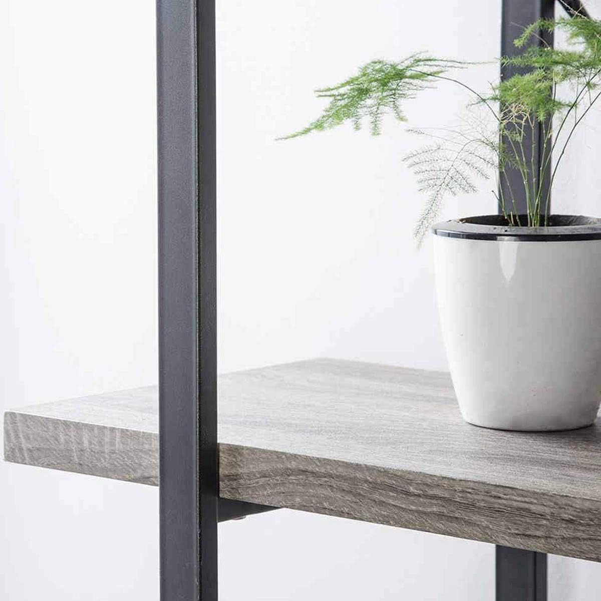 5-Shelf Vintage Industrial Rustic Bookshelf, 5 Tier Wood and Metal Bookcase, Open Etagere Book Shelf, Farmhouse Wooden Bookshelves, Light Grey Oak