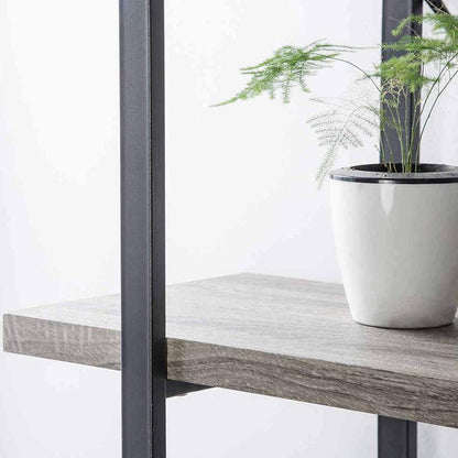 5-Shelf Vintage Industrial Rustic Bookshelf, 5 Tier Wood and Metal Bookcase, Open Etagere Book Shelf, Farmhouse Wooden Bookshelves, Light Grey Oak