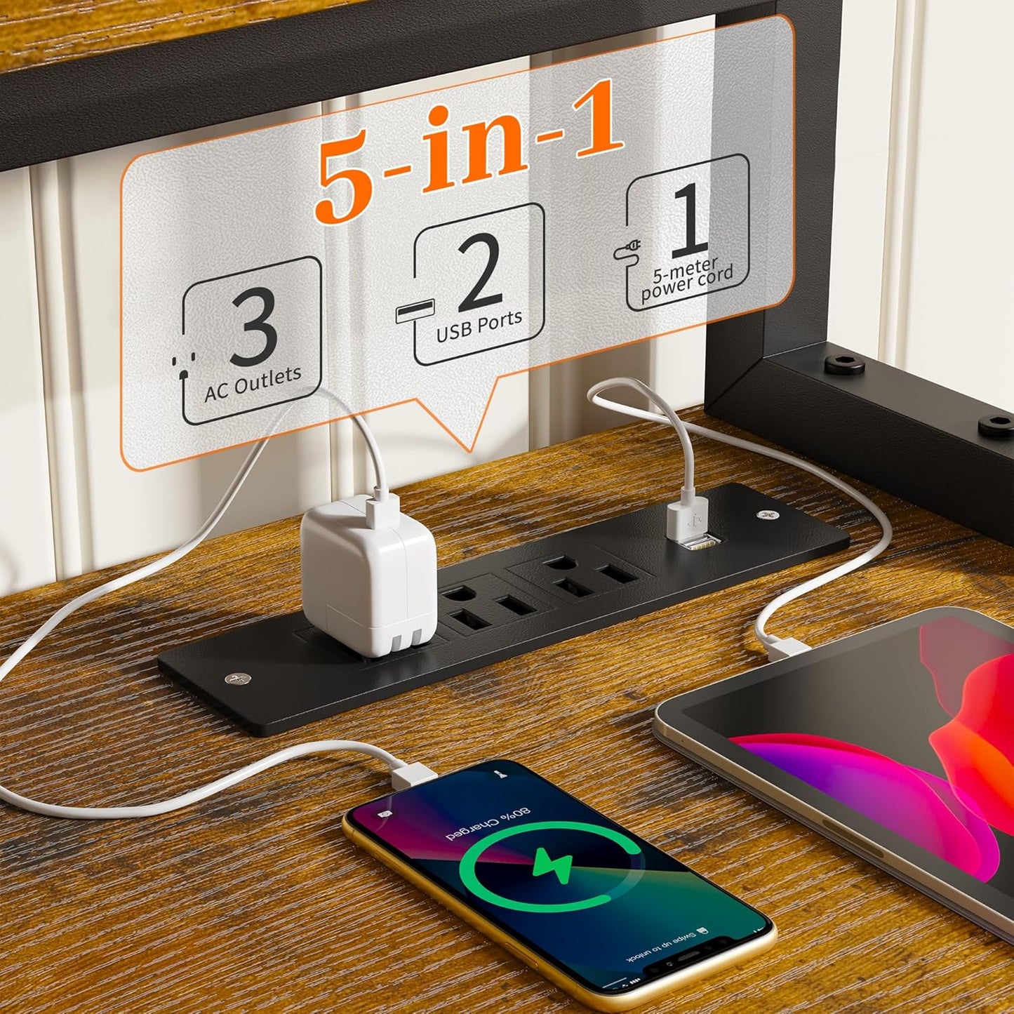 57" Office Desk with Drawers and Printer Space,Computer Desk with Power Outlets,Home Office Desks with File Drawers Cabinet,Study and Gaming Desk with Shelves Monitor Stand,Rustic Brown