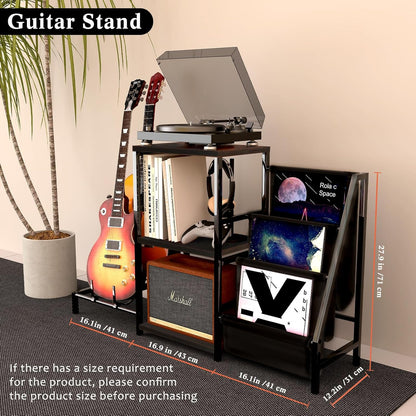 Guitar Stand & Record Player Table - 3-Tier Vinyl Record Storage for Acoustic, Electric Guitar, Bass, Speaker, Amp