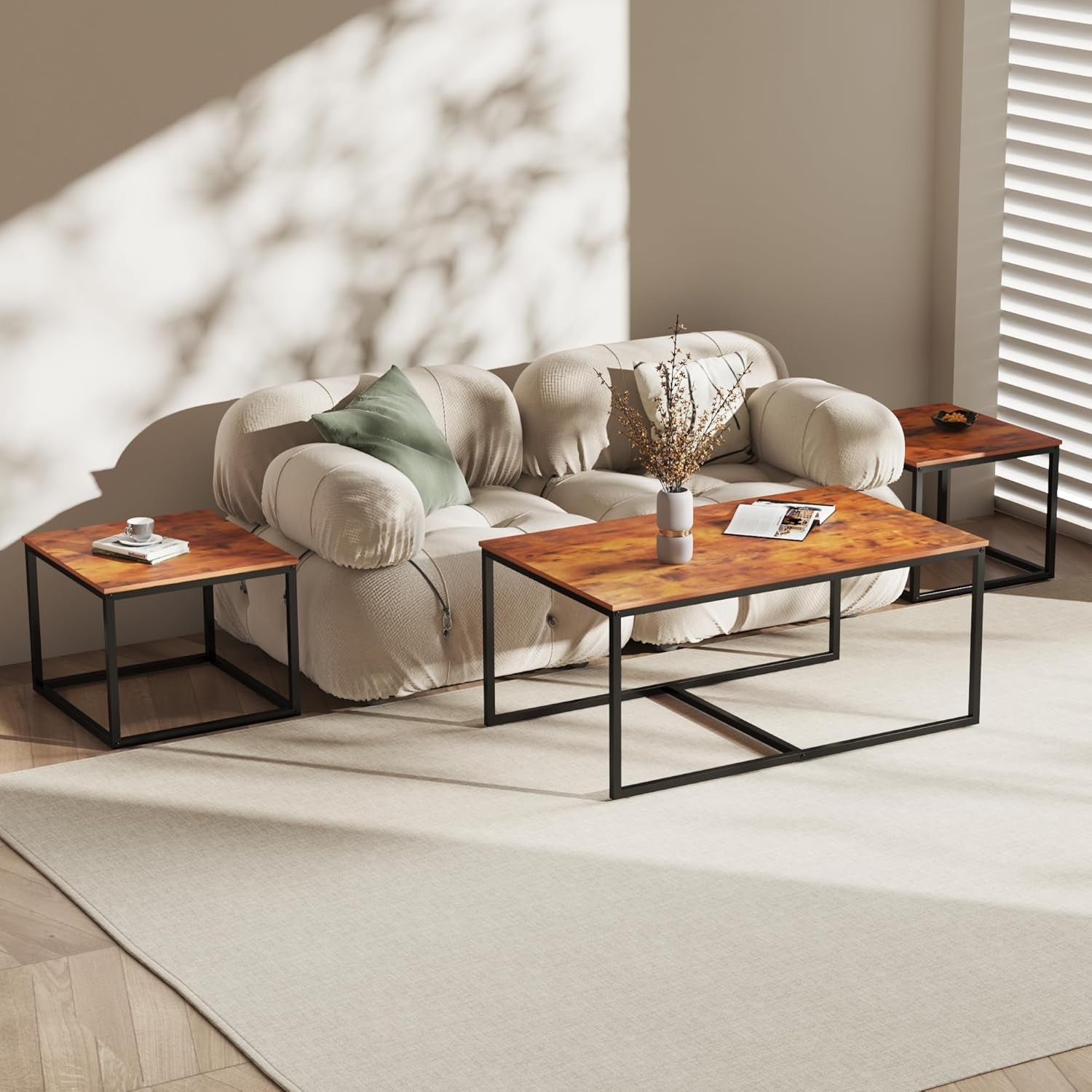 Nesting Coffee Tables,3 Piece Living Room Coffee Table,Industrial Rectangular Coffee Table Set,End Table Side Tables for Living Room Bedroom