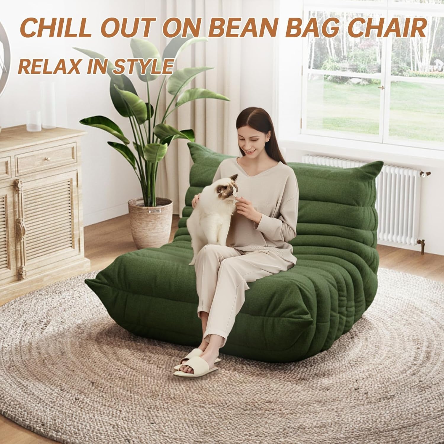 Bean Bag Chairs for Adults, Giant Beanbag Chair with Memory Foam, Comfy Lounge Chair Lazy Sofa for Apartment, Living Room, Bedroom, Office(Teddy Fabric)