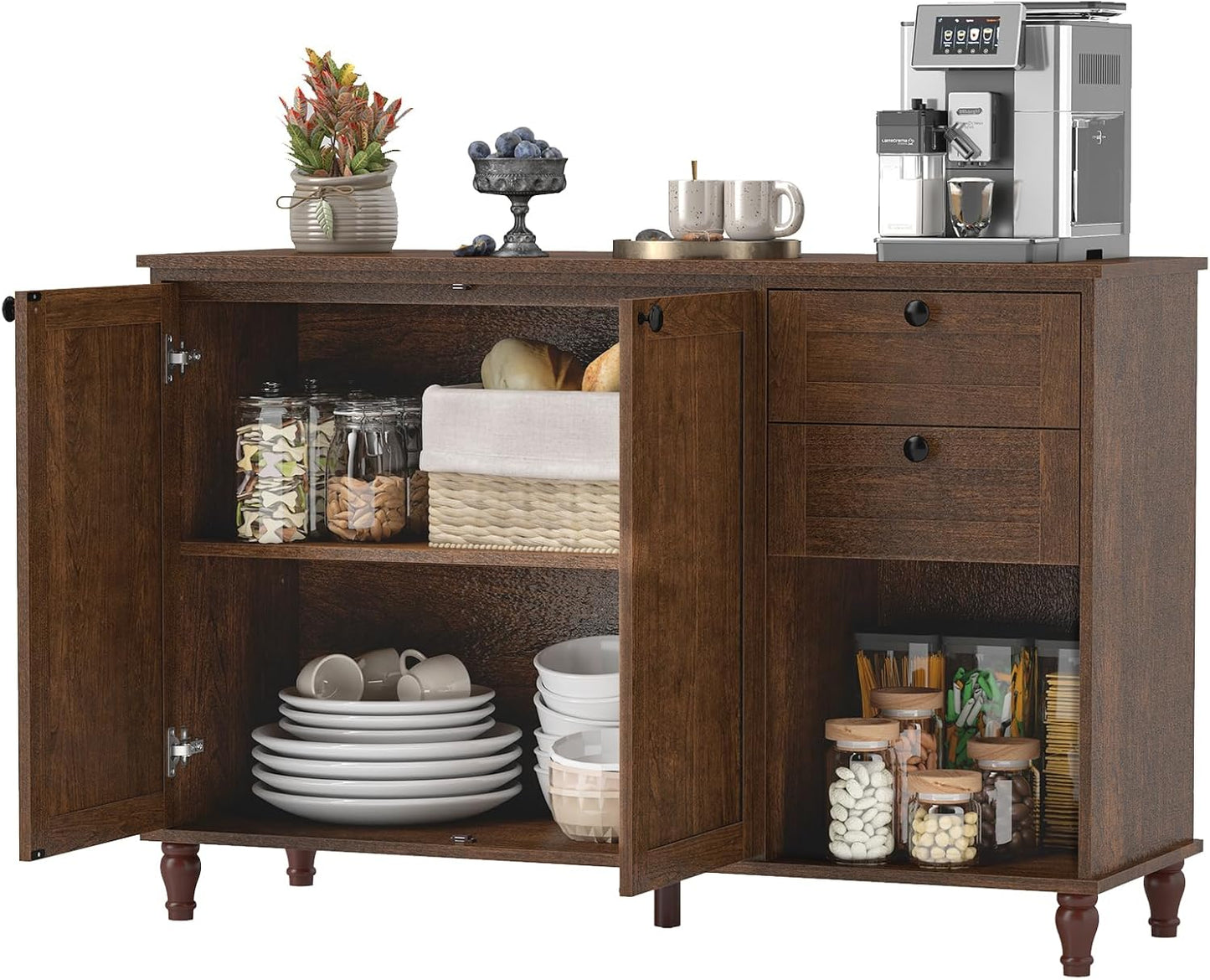 47‘’ TV Stand for Living Room, Mid-Century Modern TV Console with Storage Cabinet, Wooden Television Furniture for Living Room, Entertainment Center with Ample Large Storage Space