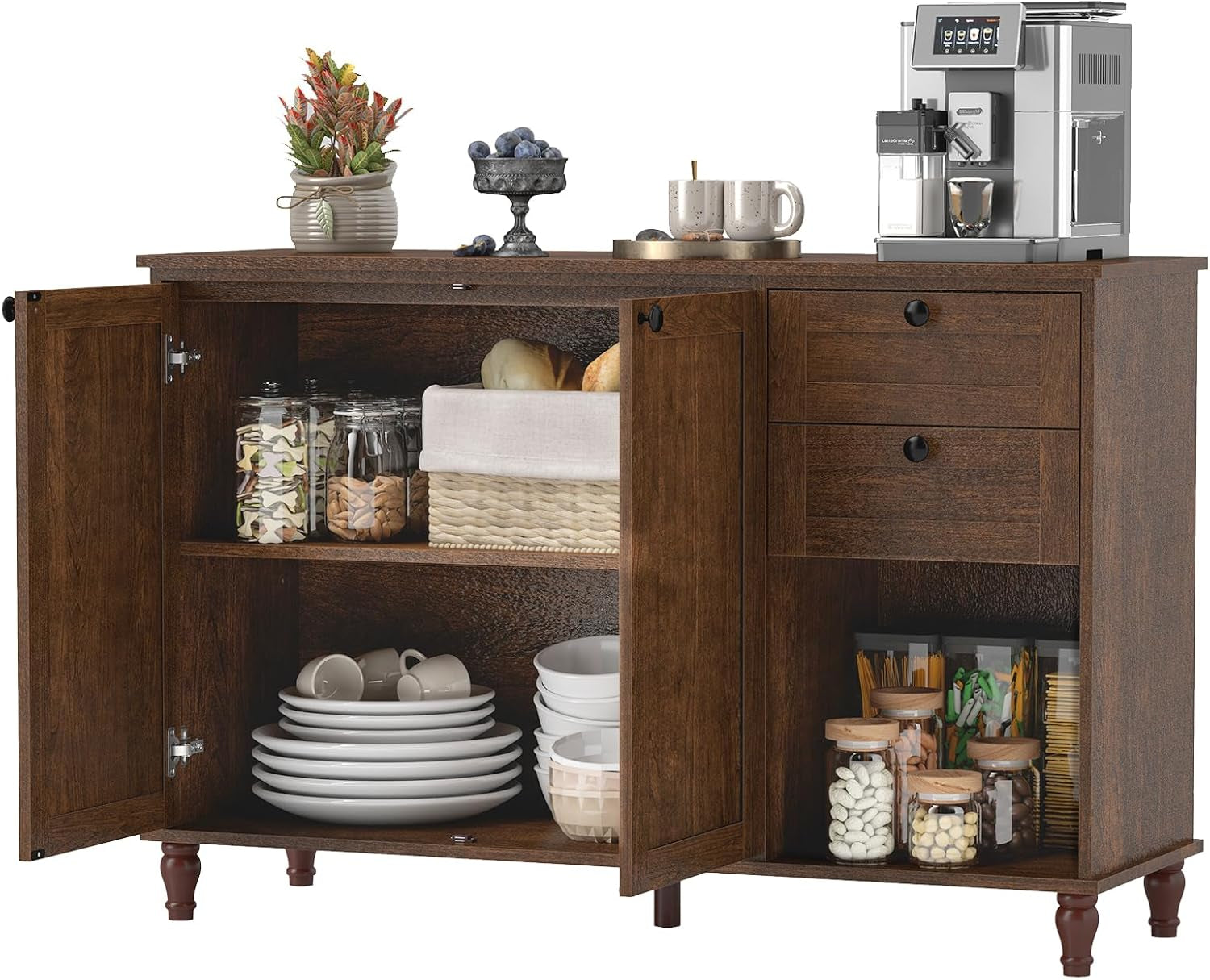 47‘’ TV Stand for Living Room, Mid-Century Modern TV Console with Storage Cabinet, Wooden Television Furniture for Living Room, Entertainment Center with Ample Large Storage Space