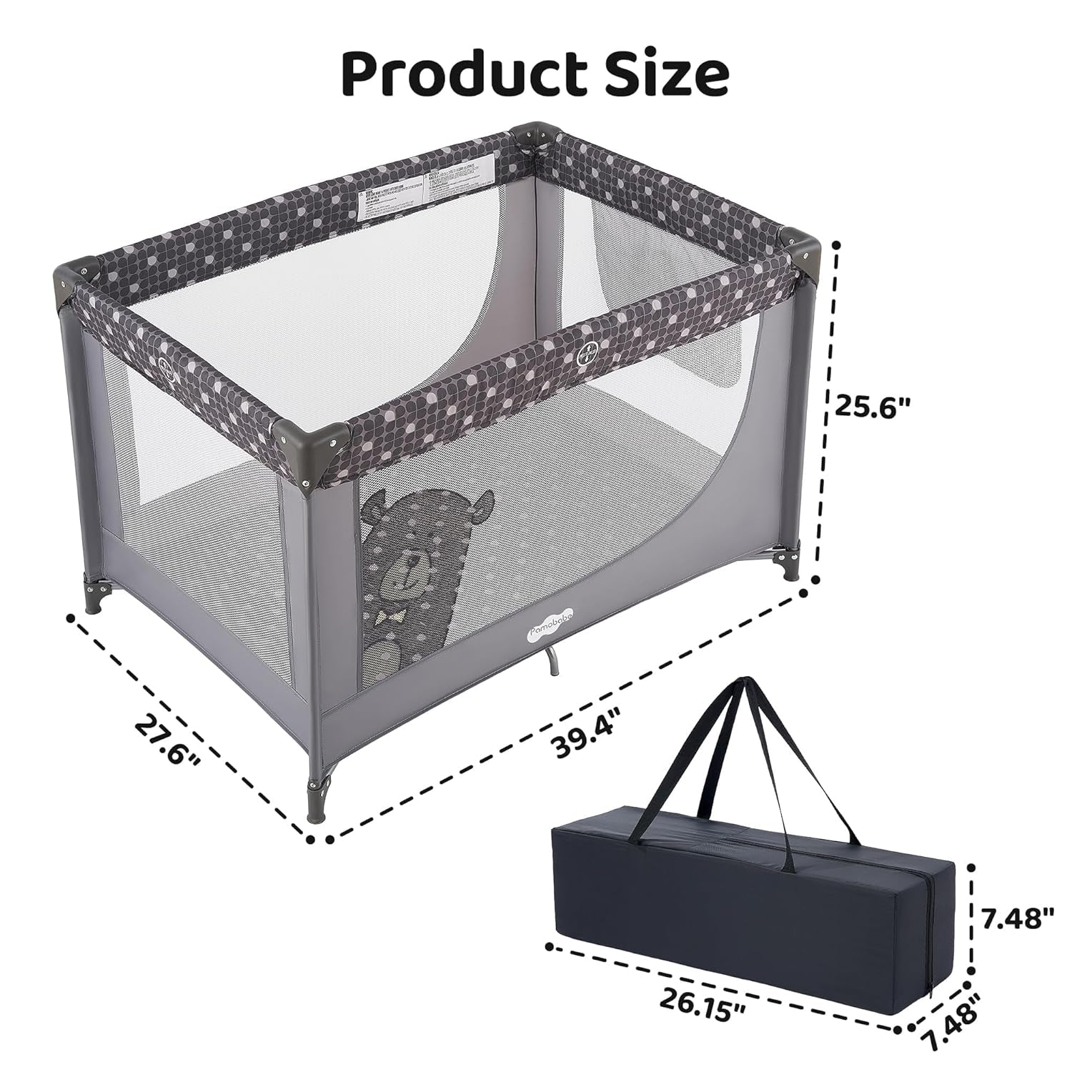 Portable Crib Baby Playpen with Mattress and Carry Bag Grey