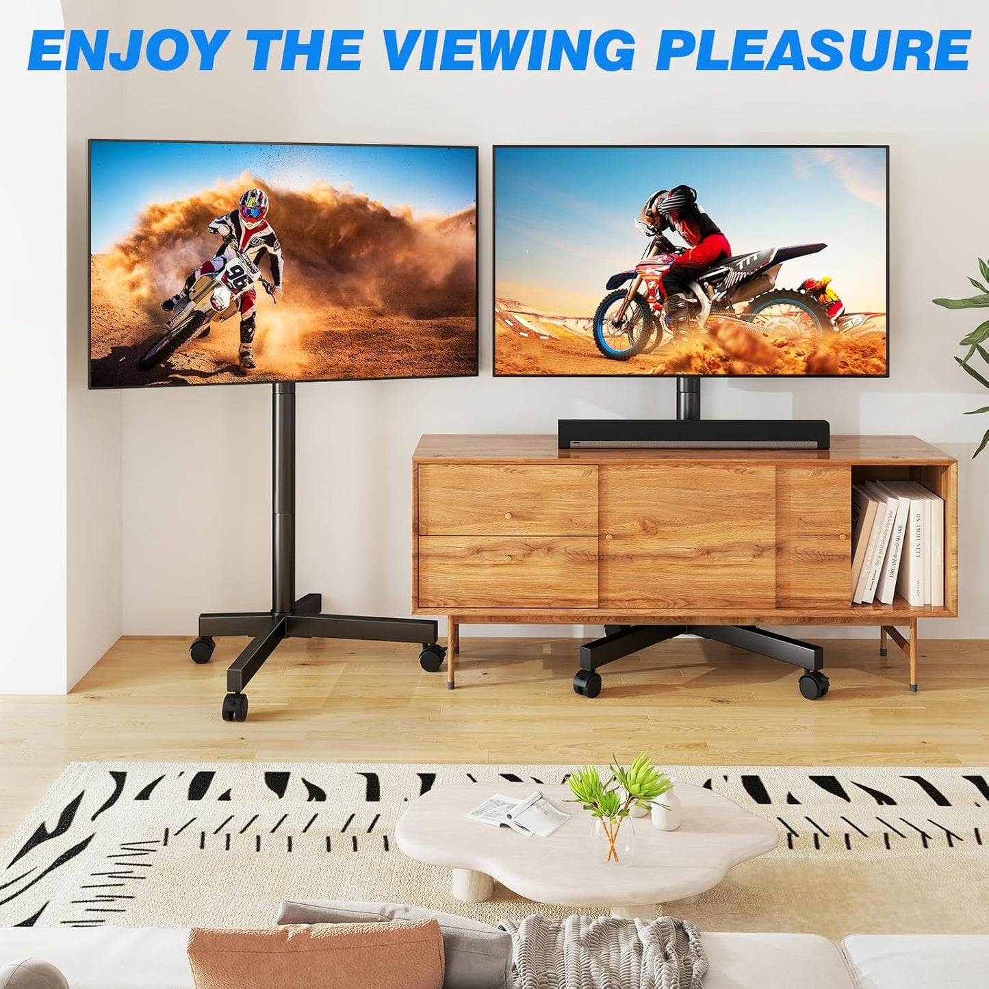 Mobile TV Cart Rolling TV Stand for 23-65 Inch Screens, Portable TV Stand on Wheels with Tilt and Height Adjustable, Outdoor TV Mount Stand Holds up to 88 Lbs for Home Office MAX VESA 400X400Mm