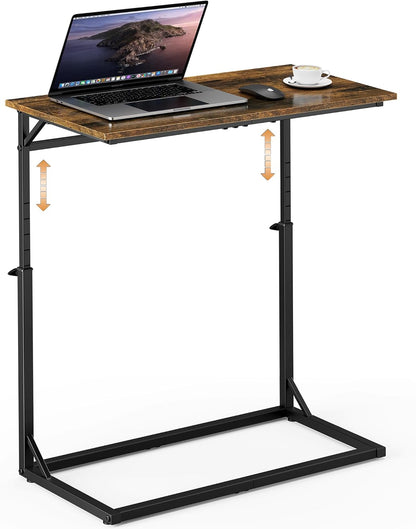 C Shaped End Table, Tall Side Table for Couch, C-Table End Table Adjustable Height Side Tables, Large Surface Sofa Tables TV Tray, Slide under Couch Tables for Sofa, Living Room,Bedroom,Brown