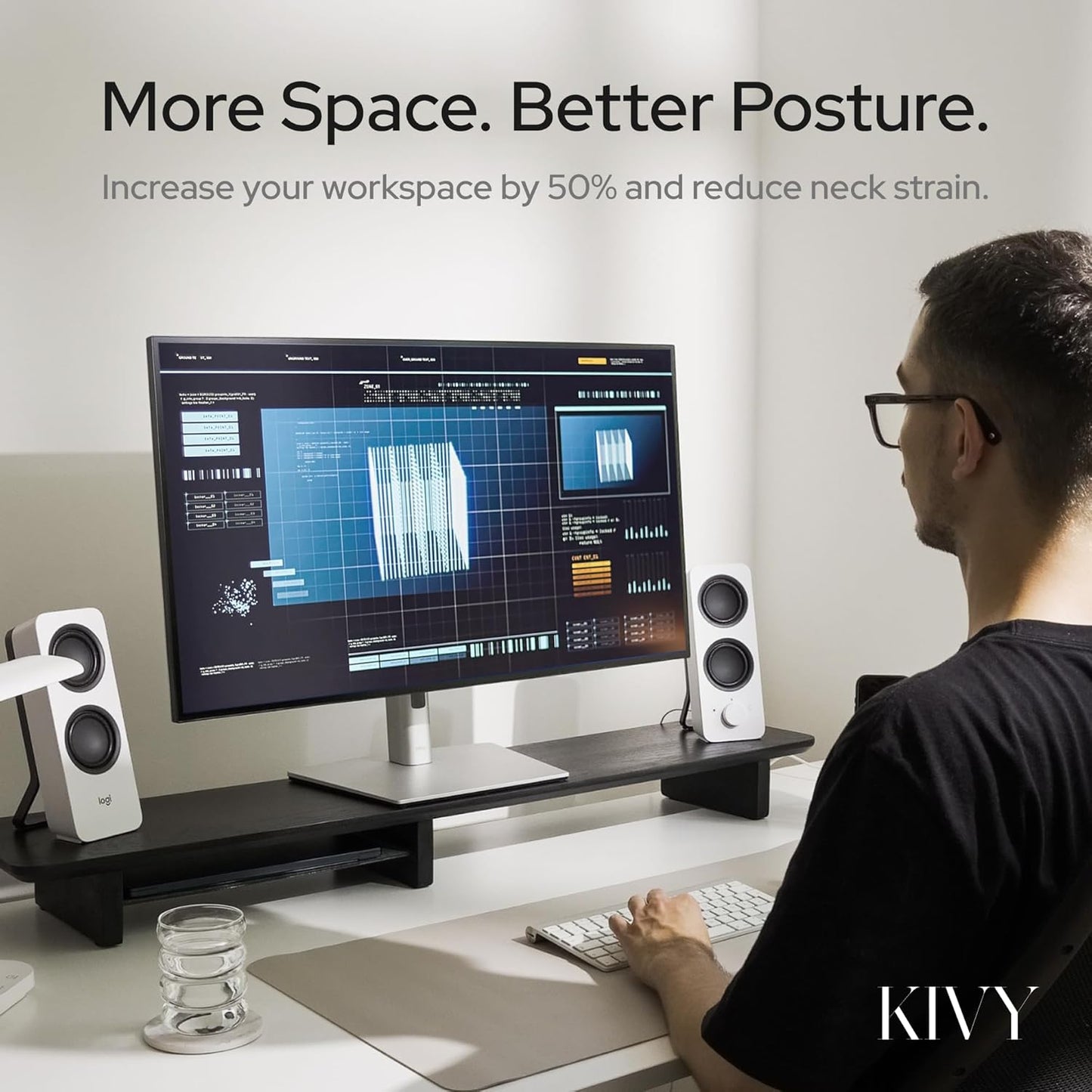 Dual Monitor Riser with Integrated Metal Shelf - Wooden Desk Shelf for Top of Desk - Wood Monitor Stand for Desk 2 Monitors / Tv - Dual Monitor Stand Riser for Desk - Large Walnut Monitor Stand