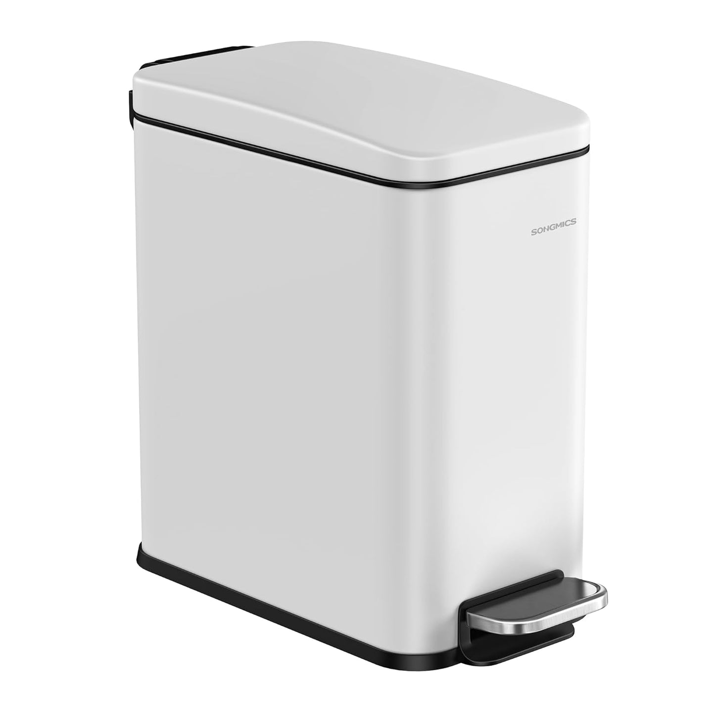 Bathroom Trash Can, 1.3 Gallon (5 L) Small Trash Bin with Lid, Slim for Small Spaces, Stainless Steel Garbage Can, Soft Close, White ULTB560W05