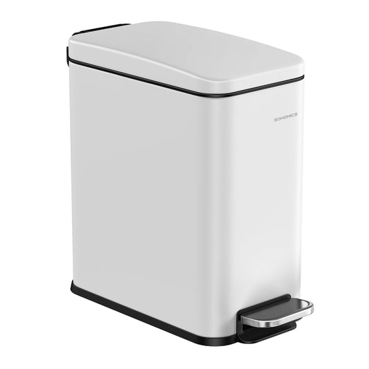 Bathroom Trash Can, 1.3 Gallon (5 L) Small Trash Bin with Lid, Slim for Small Spaces, Stainless Steel Garbage Can, Soft Close, White ULTB560W05