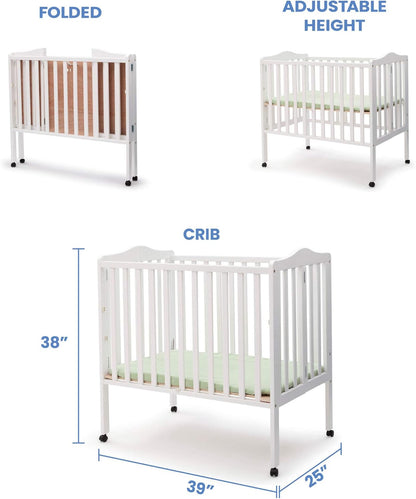 Folding Portable Mini Baby Crib with 1.5-Inch Mattress - Greenguard Gold Certified, White