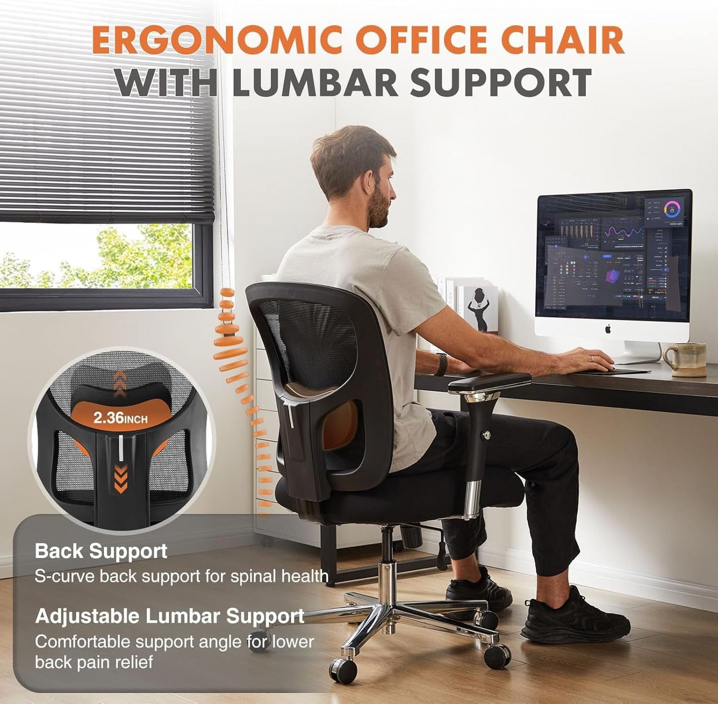 Big and Tall Office Desk Chair with Lumbar Support, 500Lbs Heavy Duty Mesh Ergonomic Computer Chair with 4D Armrest and Wide Comfy Seat, Wheels for Adult