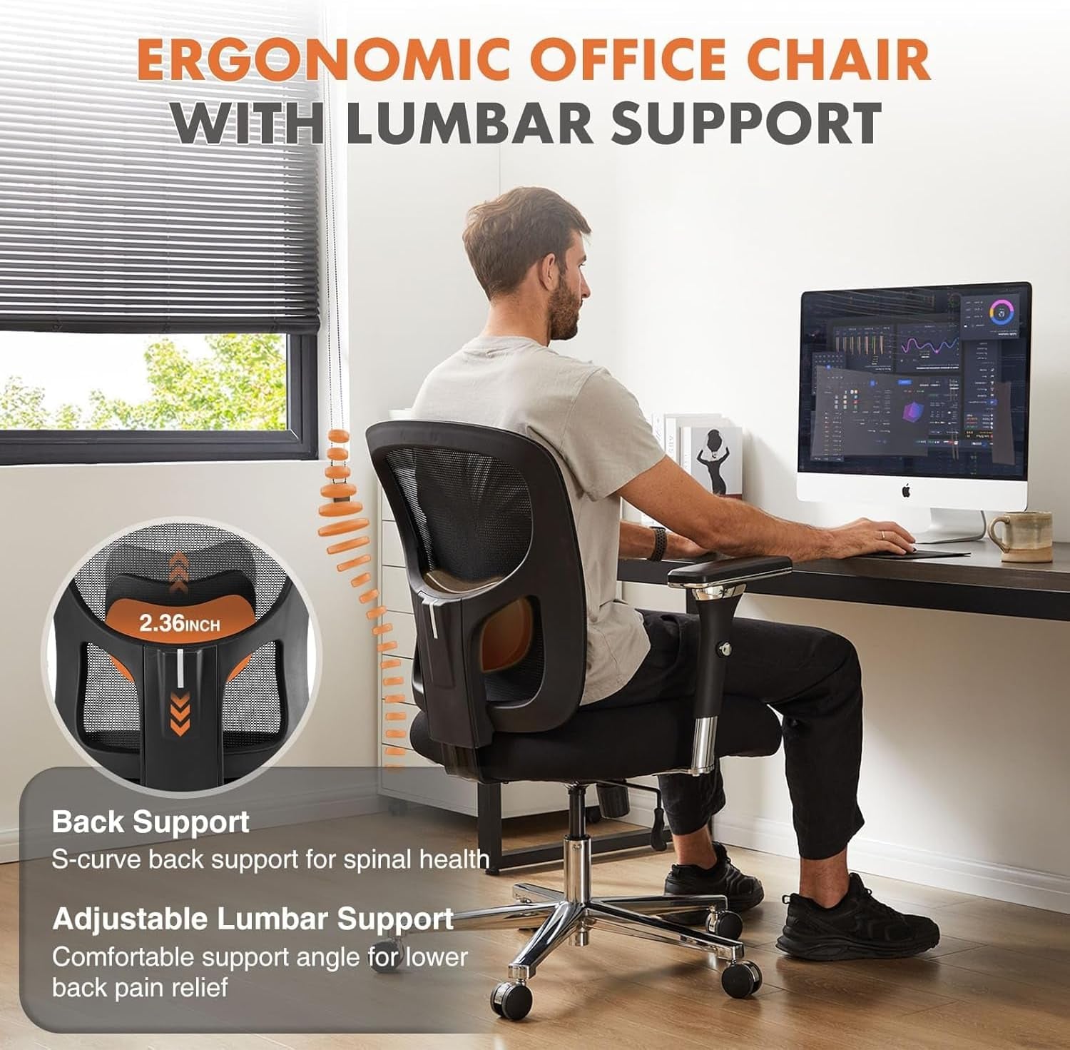Big and Tall Office Desk Chair with Lumbar Support, 500Lbs Heavy Duty Mesh Ergonomic Computer Chair with 4D Armrest and Wide Comfy Seat, Wheels for Adult