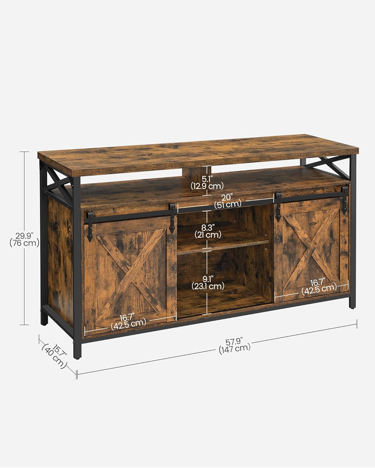 TV Stand for 65 Inch TV, Entertainment Center, TV Table and Console, TV Cabinet with Adjustable Shelves, Industrial Design, Rustic Brown and Black ULTV071B01