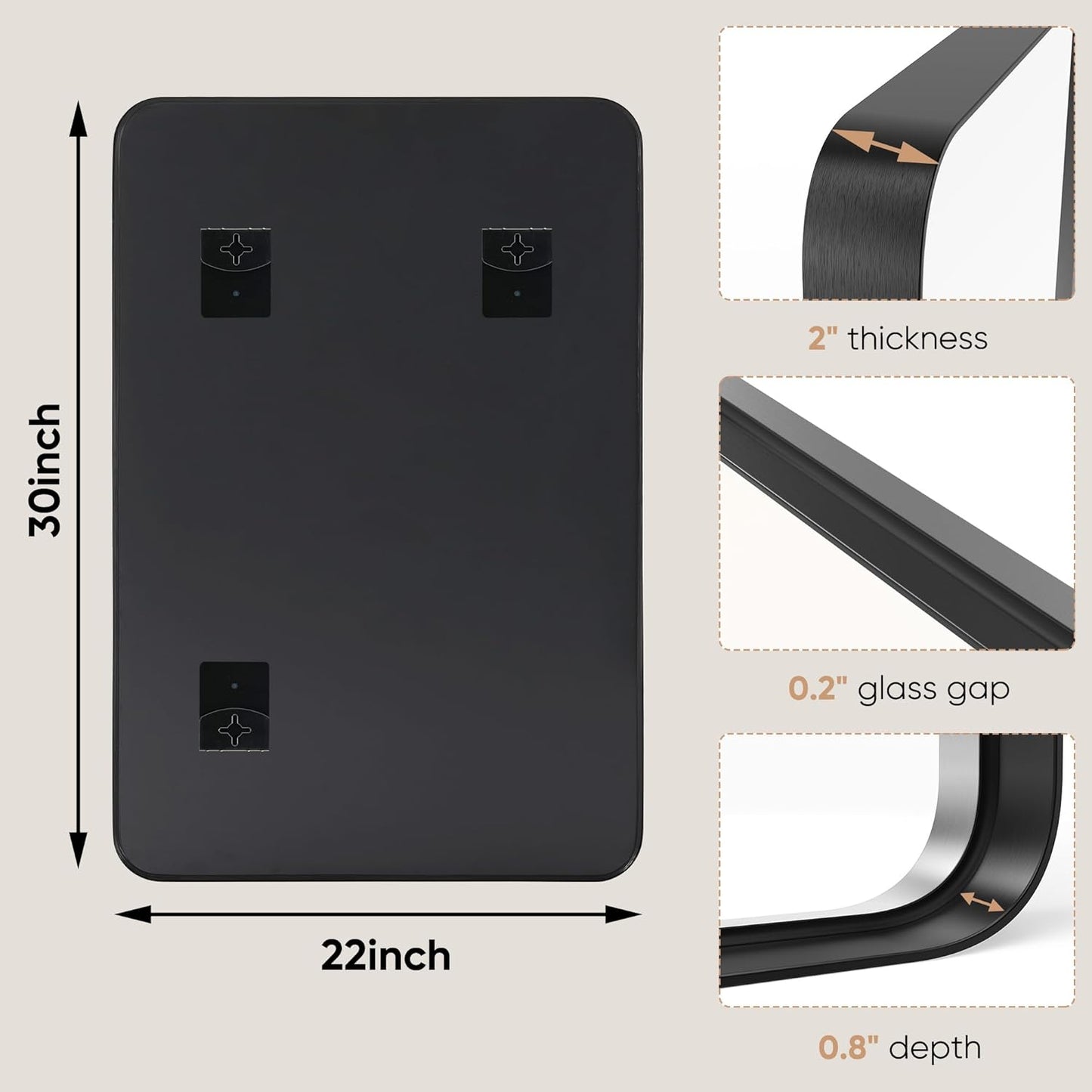 Black Bathroom Vanity Mirror for Wall, 22X30 Inch Metal Framed Wall Mirror Farmhouse Rectangle, Anti-Rust, Tempered Glass, Hangs Horizontally or Verticall