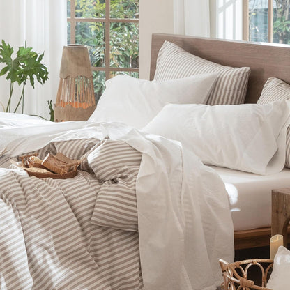 Bedding Sheet Set 100% Washed Cotton Linen like Textured Breathable Durable Soft Comfy (Solid off White, Queen)