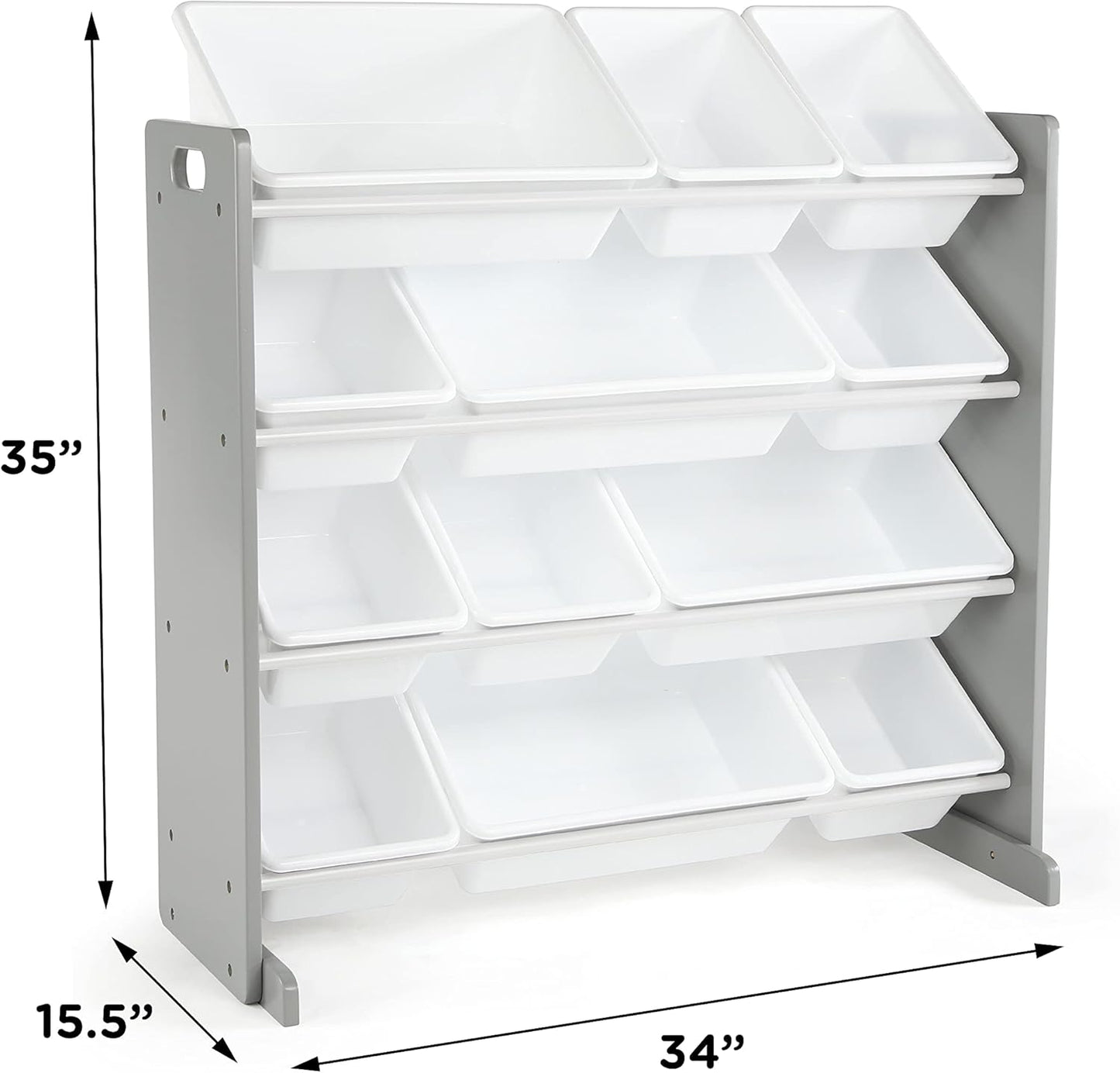 Kids Toy Storage Organizer with 12 Plastic Bins, Grey/White – Removable Bins for Playroom, Bedroom, Toddler Furniture for Boys and Girls Ages